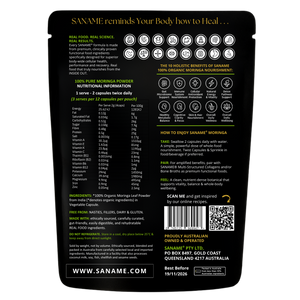 SANAME - Moringa Leaf Powder Capsules for Lush Skin, Hair, Nails, Lashes & Body