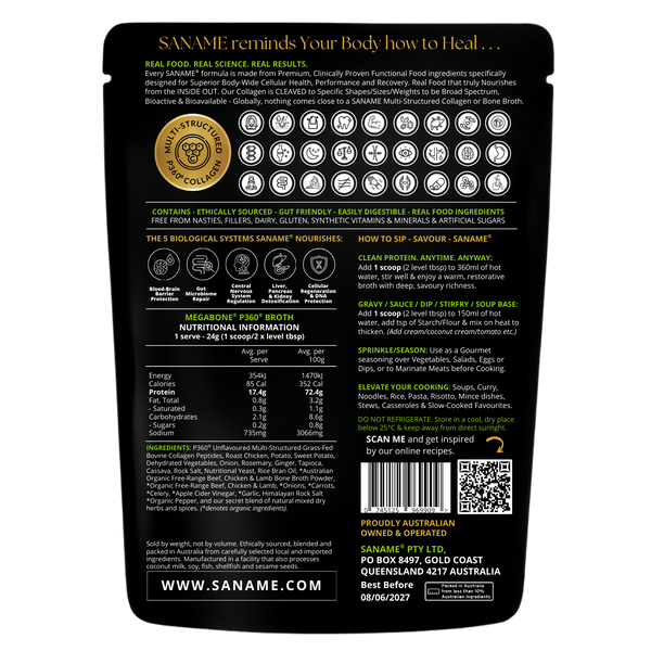 P360® MEGABONE - World's First & Best - Multi-Collagen infused Chicken, Beef & Lamb Bone Broth