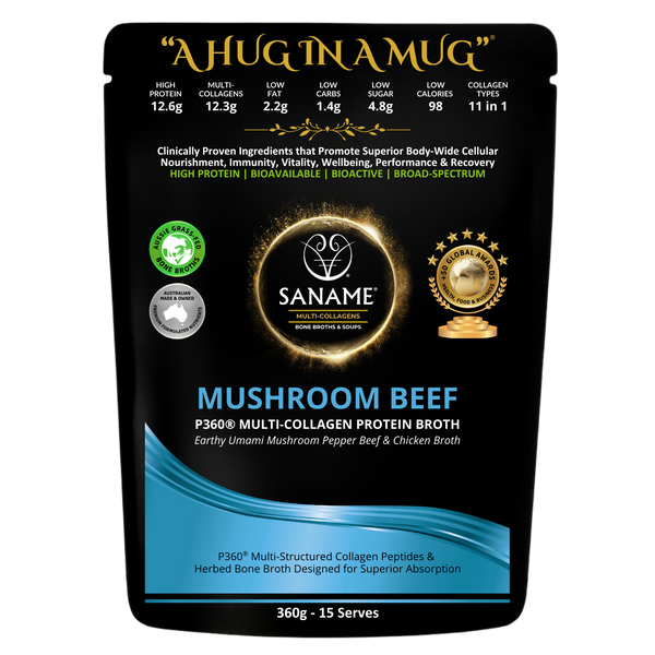 P360® Mushroom Beef - World's First & Best - Multi-Collagen infused Beef & Mushroom Bone Broth