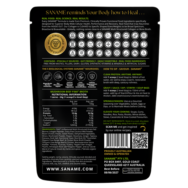P360® Mushroom Beef - World's First & Best - Multi-Collagen infused Beef & Mushroom Bone Broth