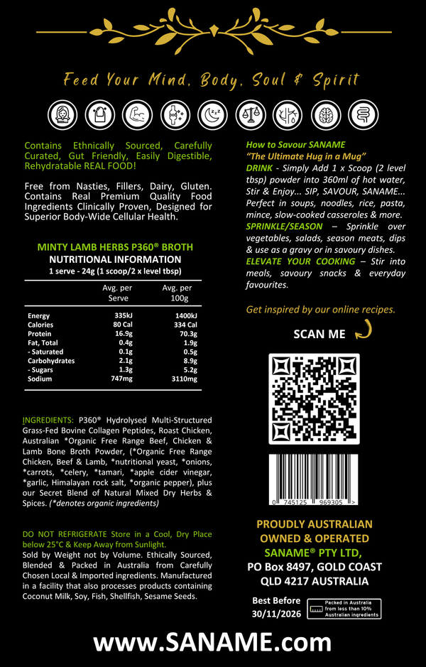P360®  MINTY LAMB HERBS - World's First & Best - Multi-Collagen infused Lamb Bone Broth
