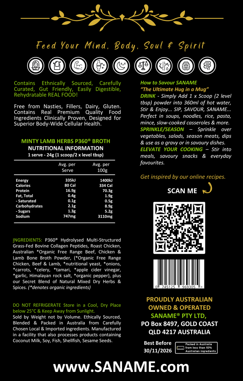 P360®  MINTY LAMB HERBS - World's First & Best - Multi-Collagen infused Lamb Bone Broth