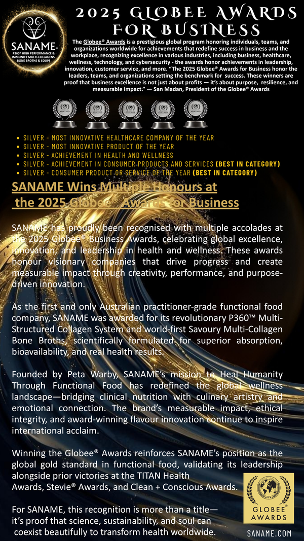AWARDS -SANAME - 2025: The Most Globally Awarded Functional Health Food Business of the Year