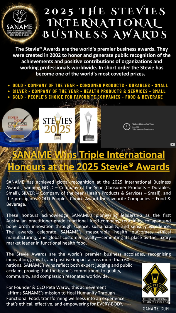 AWARDS -SANAME - 2025: The Most Globally Awarded Functional Health Food Business of the Year