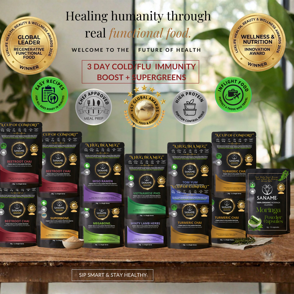 3 DAY COLD & FLU IMMUNITY BOOSTER/FAST + SUPERGREENS (12 x Variety P360™ Performance Multi-Collagens &  Bone Broths + 3 Days Moringa Capsules)