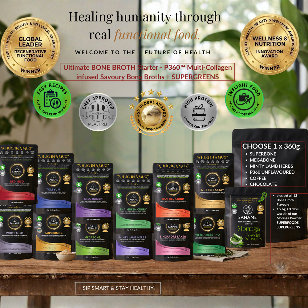 Ultimate BONE BROTH Starter - P360™ Multi-Collagen infused Savoury Bone Broths + SUPERGREENS