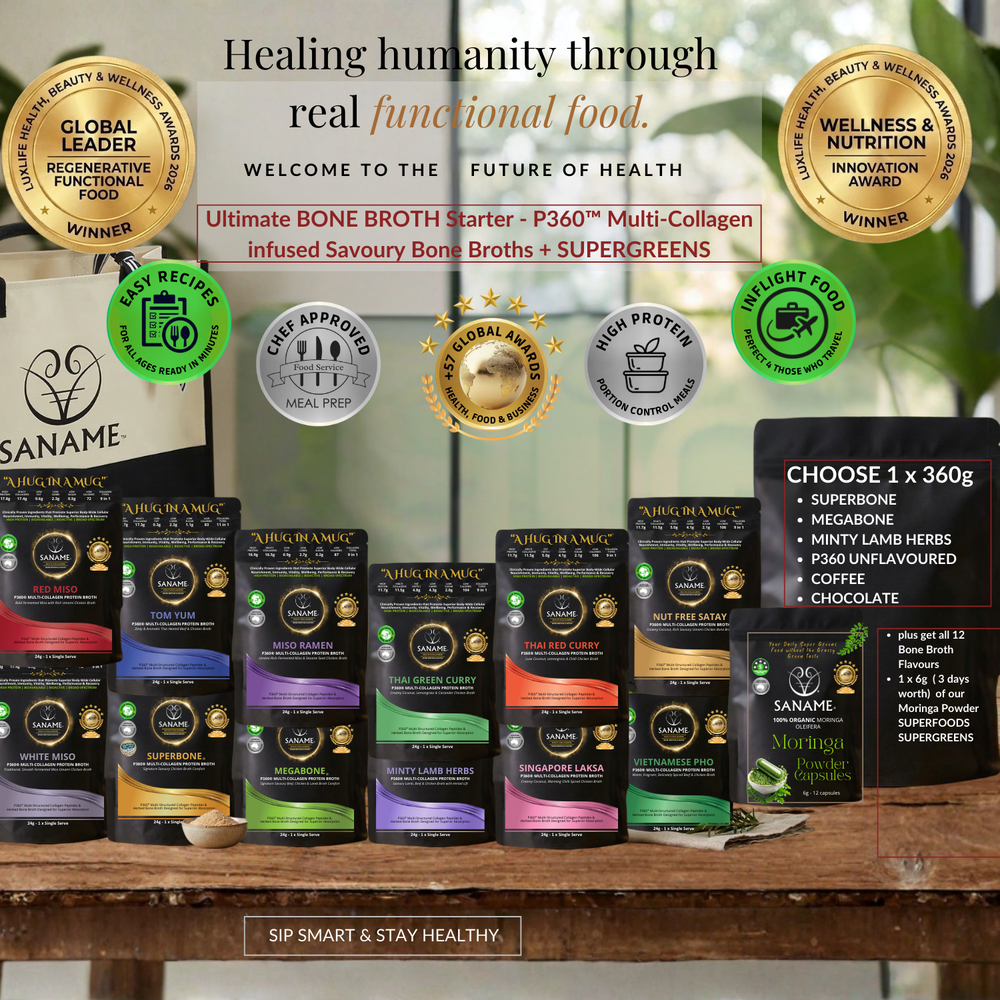 Ultimate BONE BROTH Starter - P360™ Multi-Collagen infused Savoury Bone Broths + SUPERGREENS