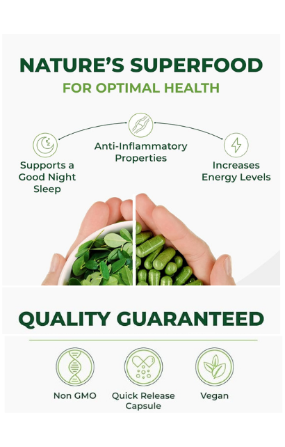 SANAME - Moringa Leaf Powder Capsules for Lush Skin, Hair, Nails, Lashes & Body