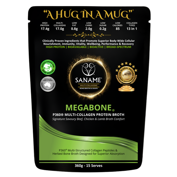 P360® MEGABONE - World's First & Best - Multi-Collagen infused Chicken, Beef & Lamb Bone Broth