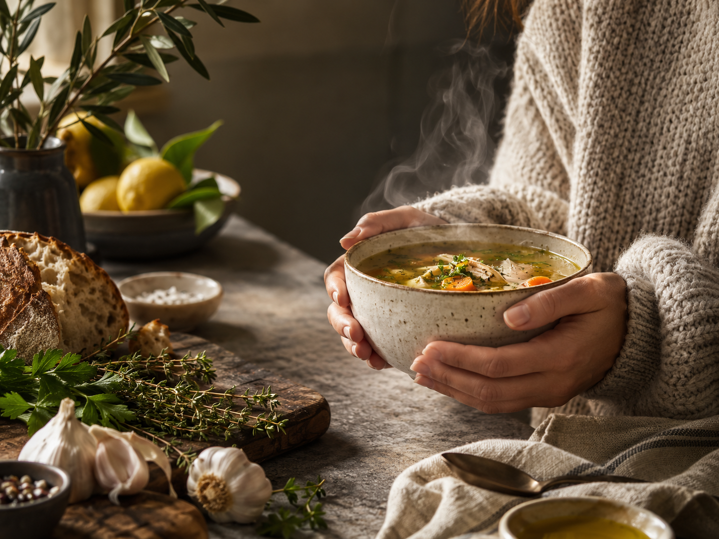 Real steaming broth served as a comforting wellness ritual